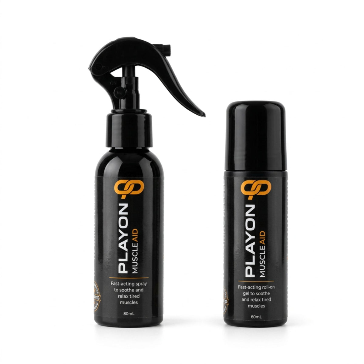 PlayOn Muscle Aid Weekend Warrior Pack with an 80 mL spray and a 60 mL roll-on on a white background

